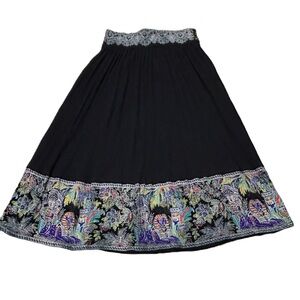 Vintage Crinkle Gauzy‎ Midi Skirt Cotton Stretch Black Eclectic Whimsigoth Artsy